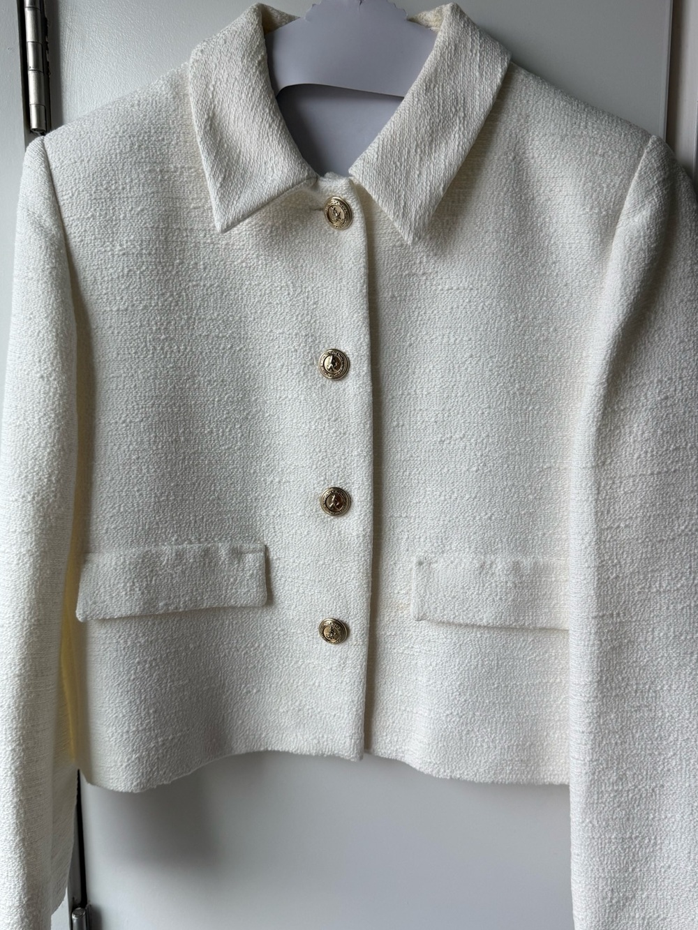 Zara Cream Textured Button Jacket with Gold Buttons